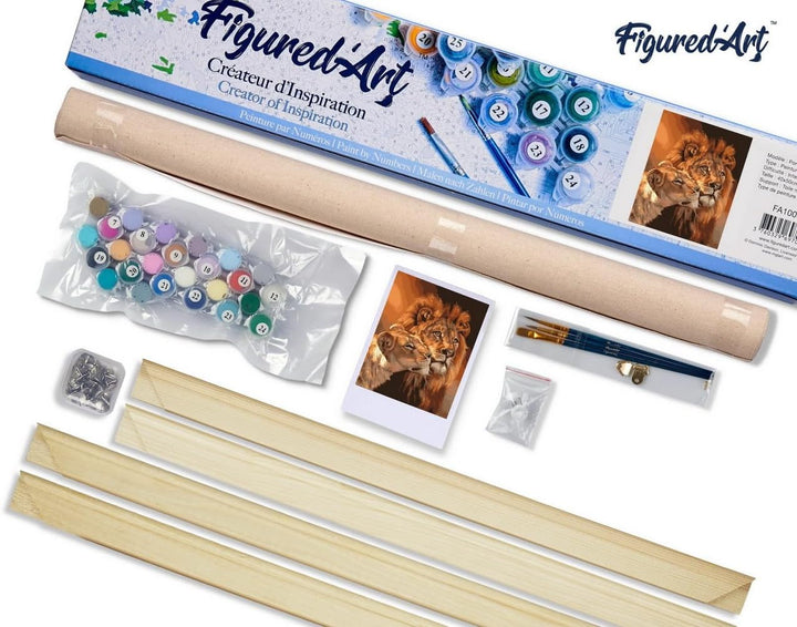 Figured'Art Malen Nach Zahlen Erwachsene Mit Rahmen Löwe und Löwin Paar - Paint by Numbers Basteln D