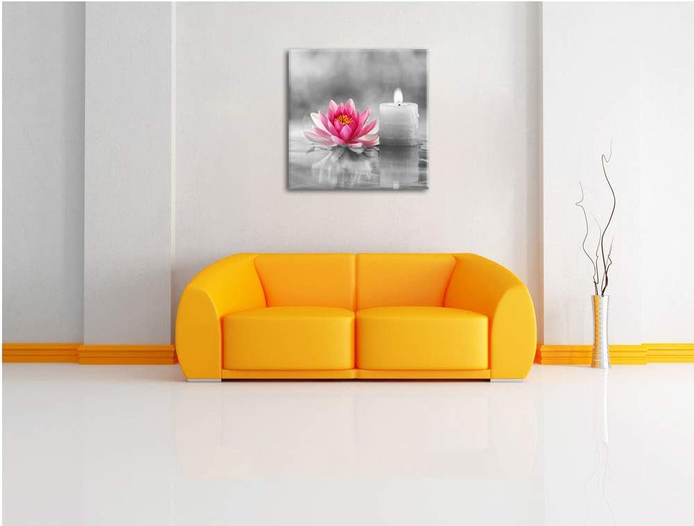 Pixxprint Seerose neben Kerze als Leinwandbild/Grösse: 70x70 cm/Wandbild/Kunstdruck/fertig bespannt,