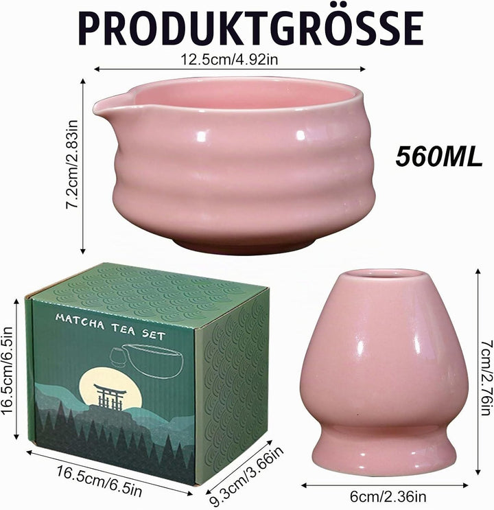 Japanische Matcha-Schale mit Ausgiesser, Traditionelle Chawan Teeschale mit Schneebesenablage aus Ke