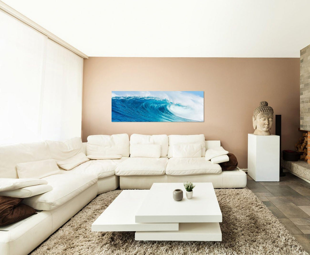 Paul Sinus Art Panoramabild auf Leinwand und Keilrahmen 120x40cm Ozean Meer Riesenwelle