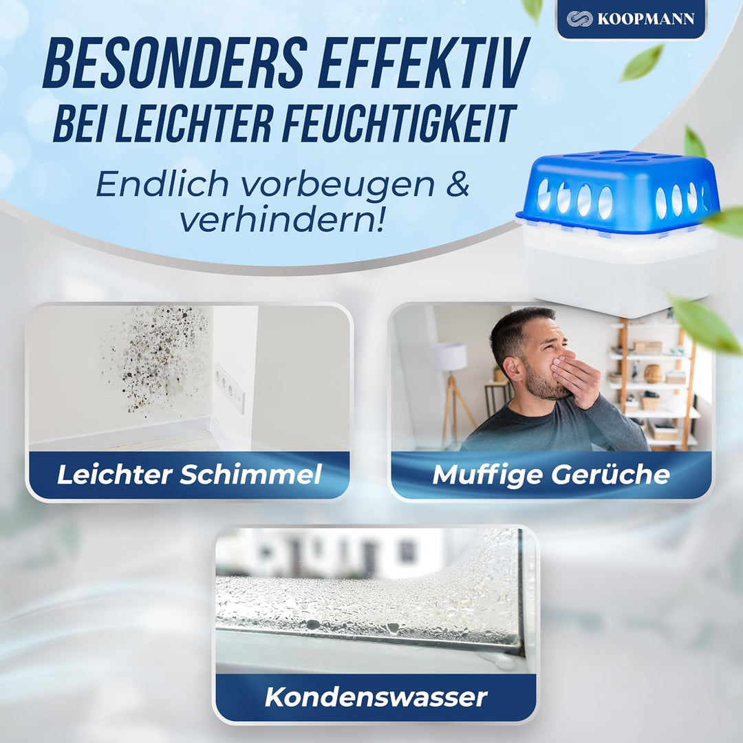 4x Luftentfeuchter ohne Strom - Raumentfeuchter mit 8 x 400g Nachfüll-Beutel Granulat für Küche, Bad