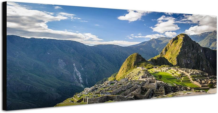 Paul Sinus Art Panoramabild auf Leinwand und Keilrahmen 120x40cm Peru Machu Picchi Felsen Landschaft