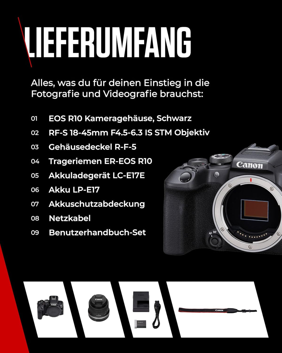Canon EOS R10 Systemkamera + RF-S 18-45mm F4.5-6.3 is STM Zoomobjektiv (24.2 MP, 4K Videokamera, APS