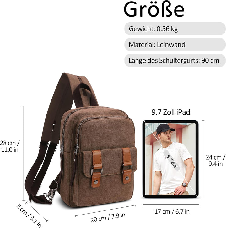 Herren Rucksack Damen Klein Tagesrucksäcke Mode Brusttasche Sling Bag Leinwand Schultertaschen Kurie