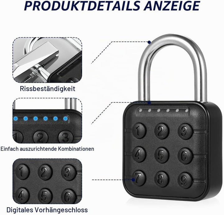 mizikuu Elektronisches Zahlenschloss, 6 Stellig Smart Lock Wetterfestes Schliessfachschloss Vorhänge