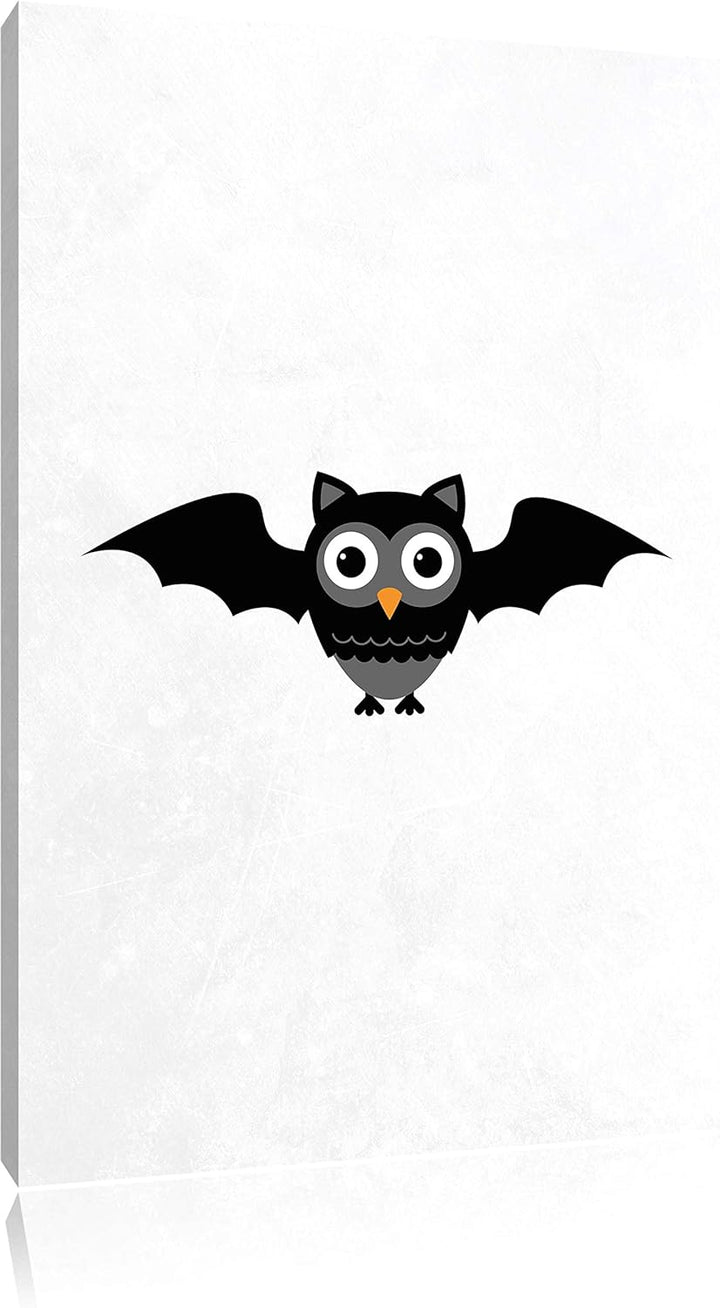 Pixxprint Lustige Fledermaus Eule weiss, Format: 70x100 auf hochkantiges Leinwandbild, XXL riesige B