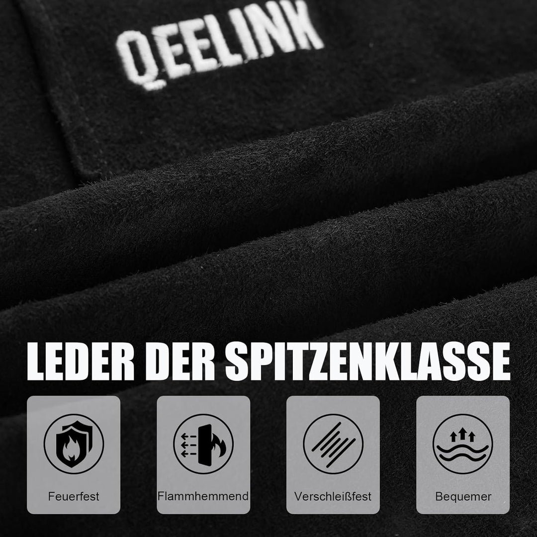 QeeLink Schweisserschürze Leder mit 6 Taschen, Lederschürze – Flammhemmende & Hitzebeständige Arbeit