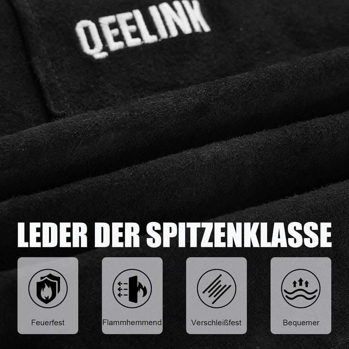 QeeLink Schweisserschürze Leder mit 6 Taschen, Lederschürze – Flammhemmende & Hitzebeständige Arbeit