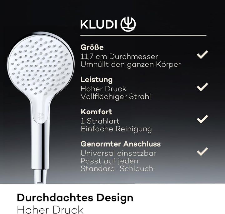 KLUDI-X3 Universal Duschkopf wassersparend als Option, Duschbrause mit 1 Strahlart, reinigungsfreund