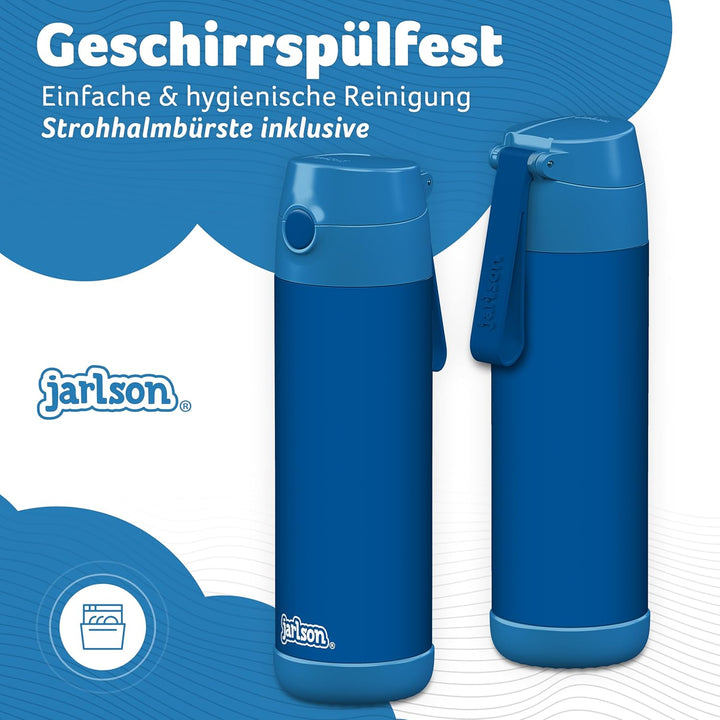 Jarlson® Trinkflasche Kinder Edelstahl Charli [MIT STROHHALM] - Thermosflasche Auslaufsicher - Therm