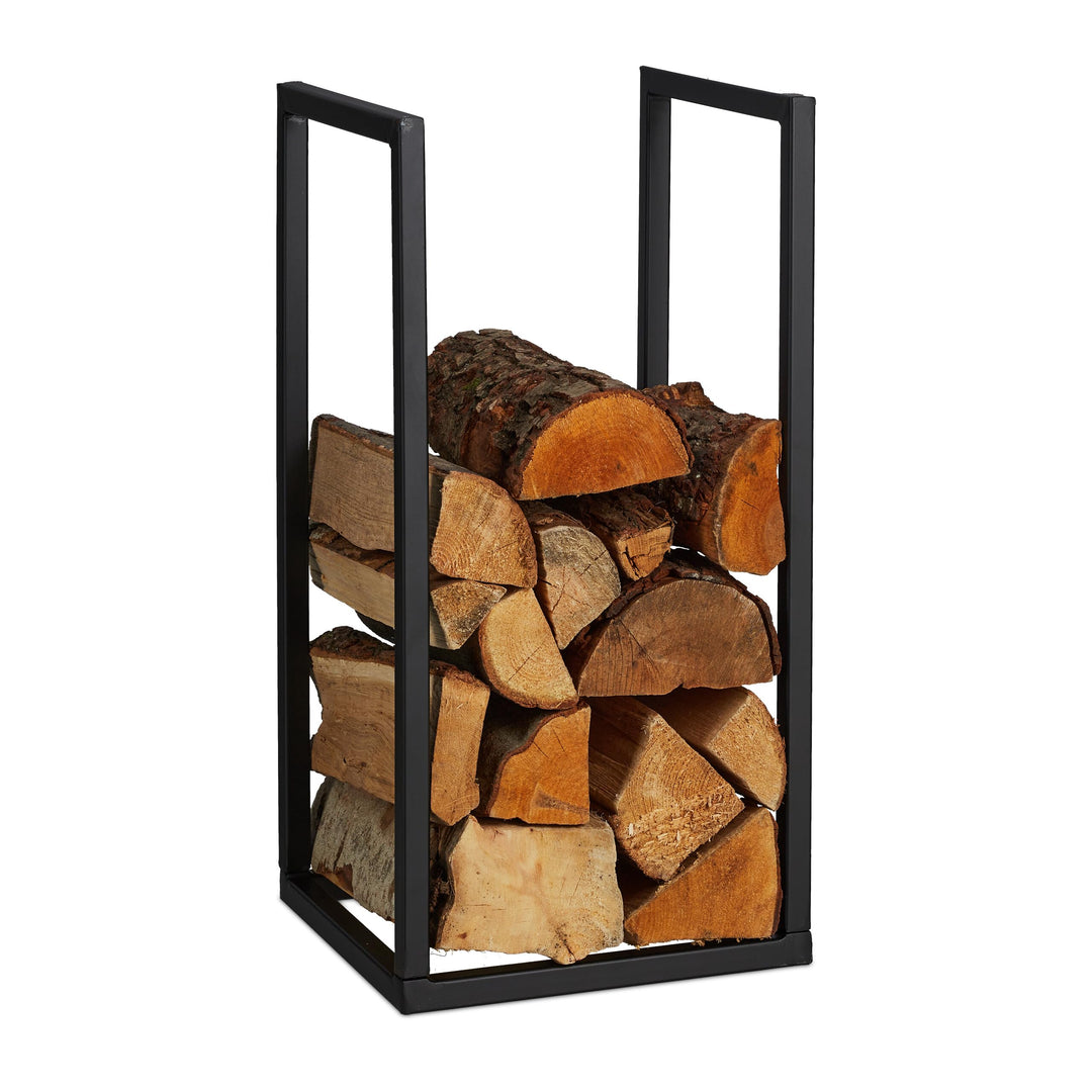 Relaxdays, schwarz Kaminholzregal, Metall, HBT: 60x30x30 cm, Brennholzregal innen, für Feuerholz, St