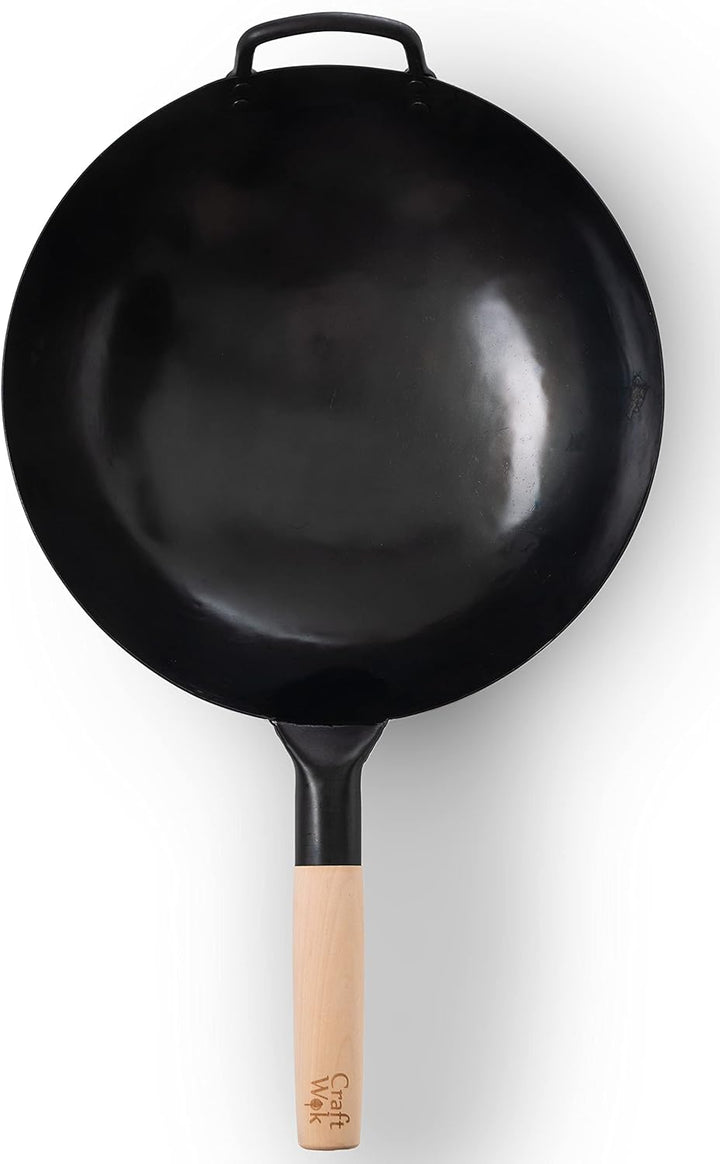 Craft Wok Black13 Wok aus vorgebranntem, handgehämmertem Karbonstahl, mit Holz- und Stahlgriff (33 c