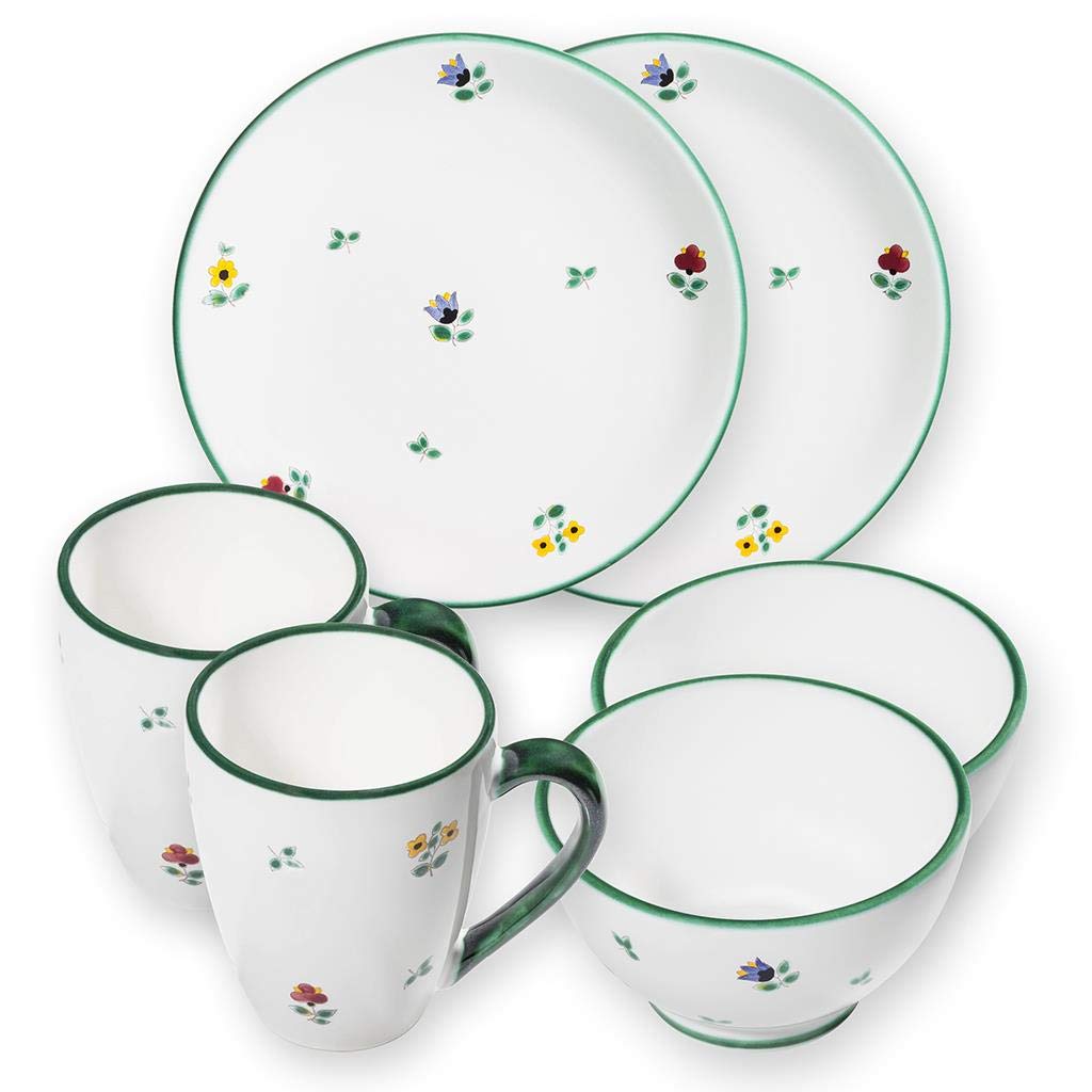 GMUNDNER KERAMIK Hüttenfrühstück Cup für 2 Geschirrset 6-teilig Streublumen Geschirr, handgemacht in