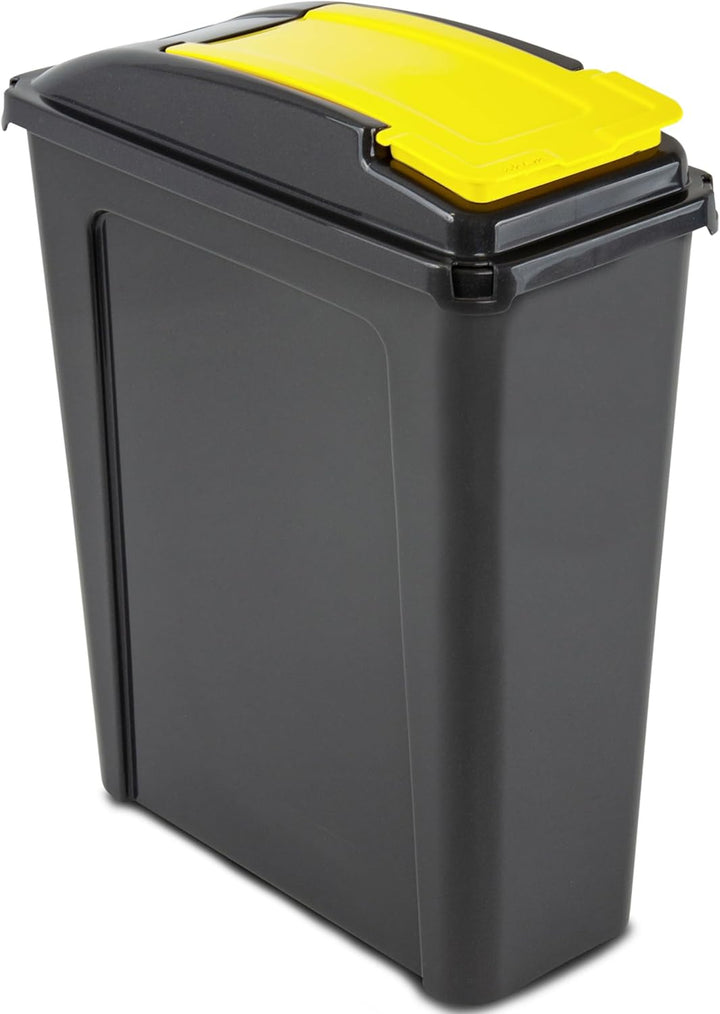 Mülltonne 25 Liter Schwarz-Gelb, Mülleimer Küche, Mülltrennsystem, Abfalleimer Küche, Trash Bin, Mis