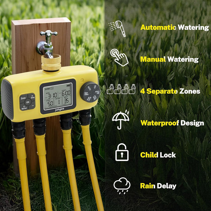 Bewässerungscomputer 4 Ausgänge mit Messing Einlass, 4 Zone Bewässerungsprogramme Garten Bewässerung