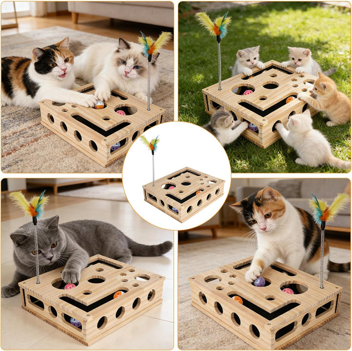 Labyrinth für Katzen-Puzzle-Anreicherungsbox mit Kratzbrett, Stressabbau beim Spielen für Katzen; Un