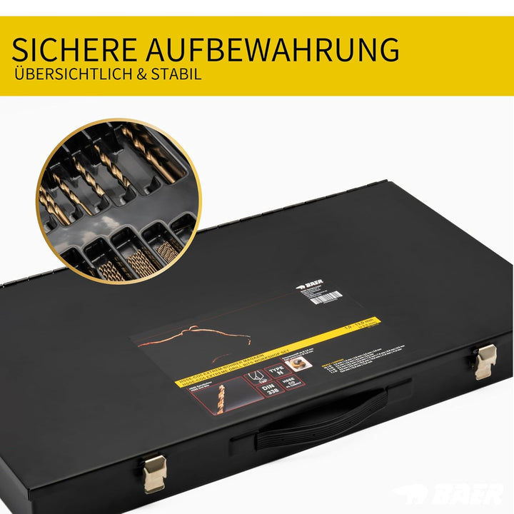 BaerCoil BAER Spiralbohrer HSSE Extrem-Bohrer Magazin (93-teilig - 0,5mm steigend) 1-13 mm - Spiralb