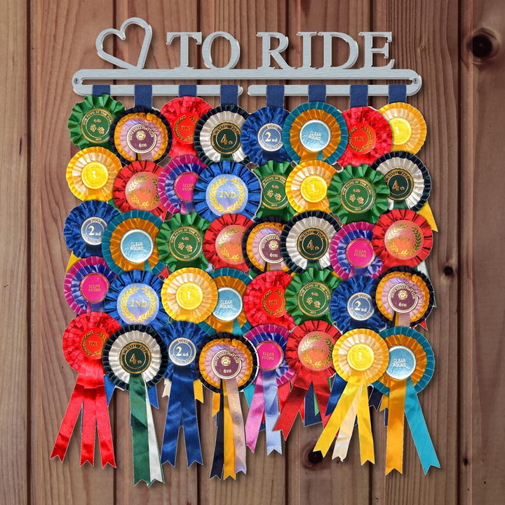 "Love to Ride" Rosetten-Aufhänger, Medaillen-Ständer, gebürsteter Edelstahl, hergestellt in Grossbri