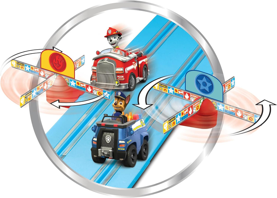 Carrera First PAW Patrol, Race 'N' Rescue – 3,5 Meter Lange Bahn mit Licht-, Sound- & Musikeffekten,
