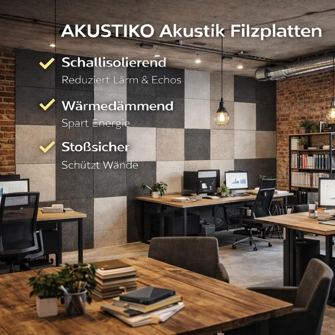 AKUSTIKO Akustikpaneele Selbstklebend 120x60cm - 4 Stück Anthrazit Akustik Wandpaneele Brandschutzkl