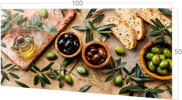 GRAZDesign Spritzschutz Küchenrückwand Glas Küche für Herd & Küchenspüle, Holzoptik mit Oliven | Gla