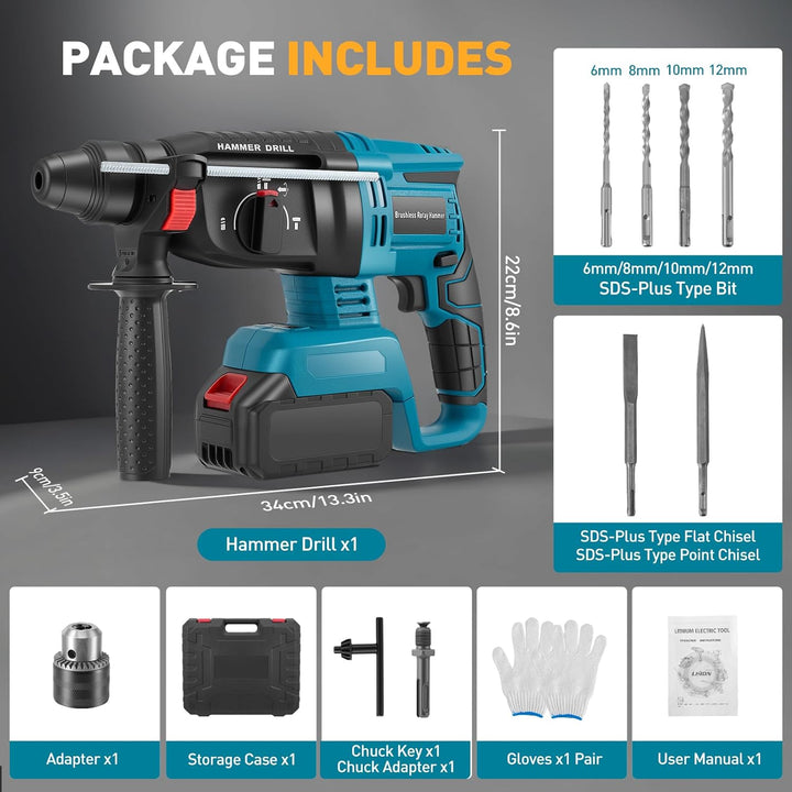 Batteriehammerbohrer für professionelles 18 V System, Haedswer kompatibel mit der Makita 18 V Batter