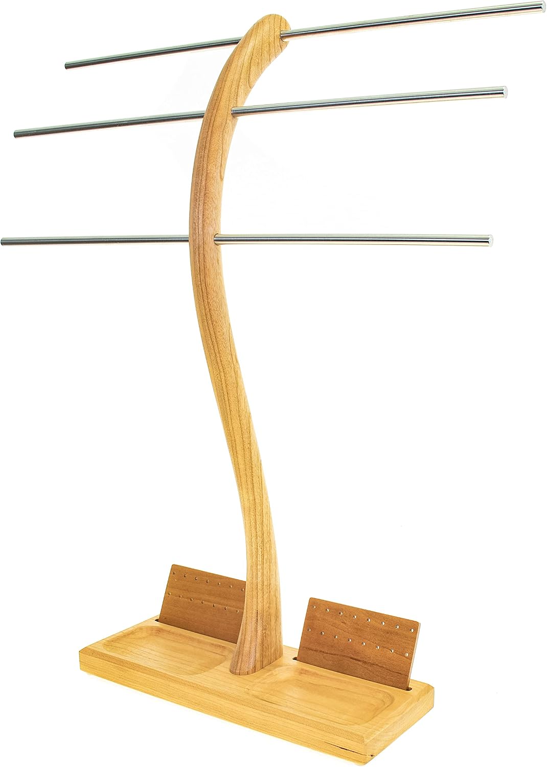 Wood-and-Steel-Design Schmuckhalter aus Kirschbaumholz 3Ebenen Schmuckständer Schmuckbäumchen für Ke