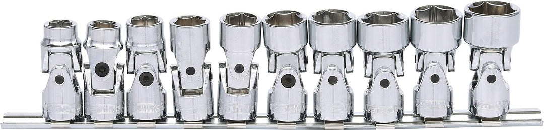 KS Tools 911.3840 3/8" CHROMEplus Sechskant-Stecknuss-Satz mit Gelenk, 10-tlg.10-19mm