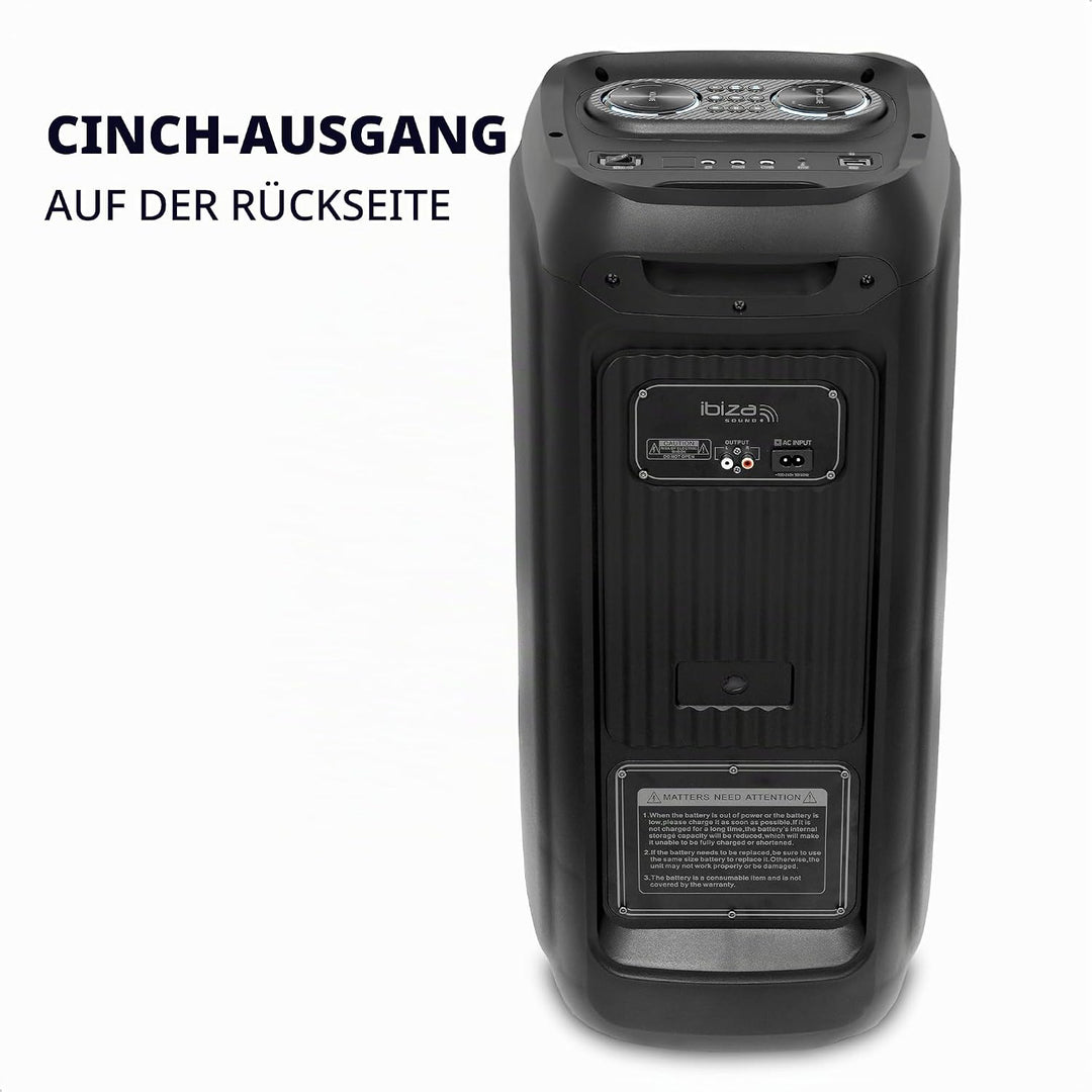 Ibiza - COLUMBA800 - Leistungsstarker 2x8/20cm Akku-Lautsprecher - Bluetooth, Micro-SD, USB, Aux, 2