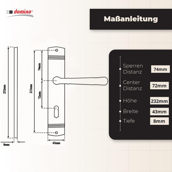 domino Türgriff 72 Drückergarnitur BB-Buntbart Set Langschildgarnitur Türklinke für Zimmertür, Bürot