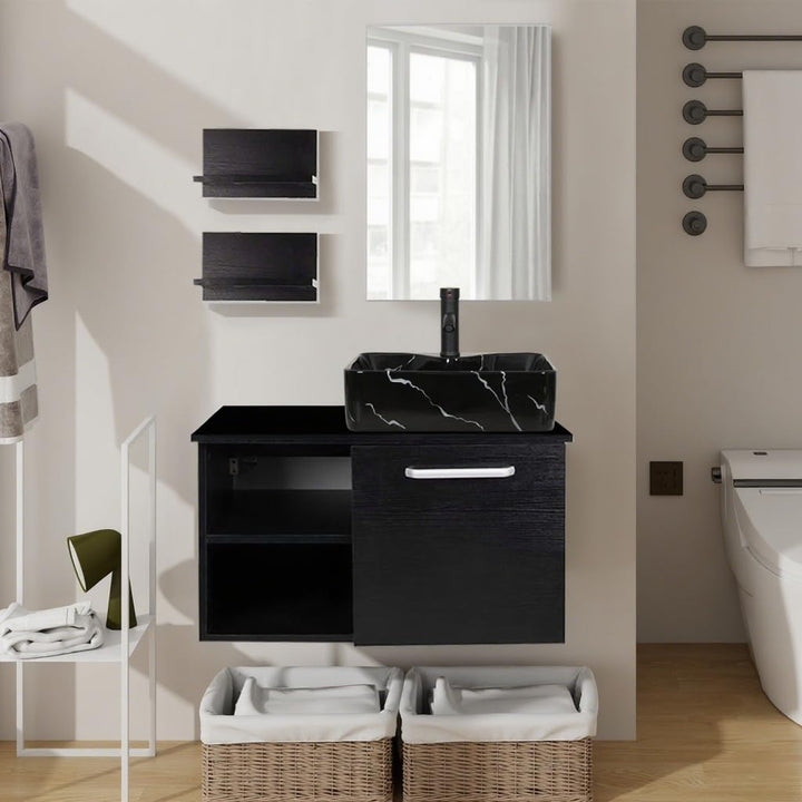 YU YUSING Badmöbel Set Waschbeckenunterschrank Badezimmerschrank mit Waschbecken Unterschrank Spiege