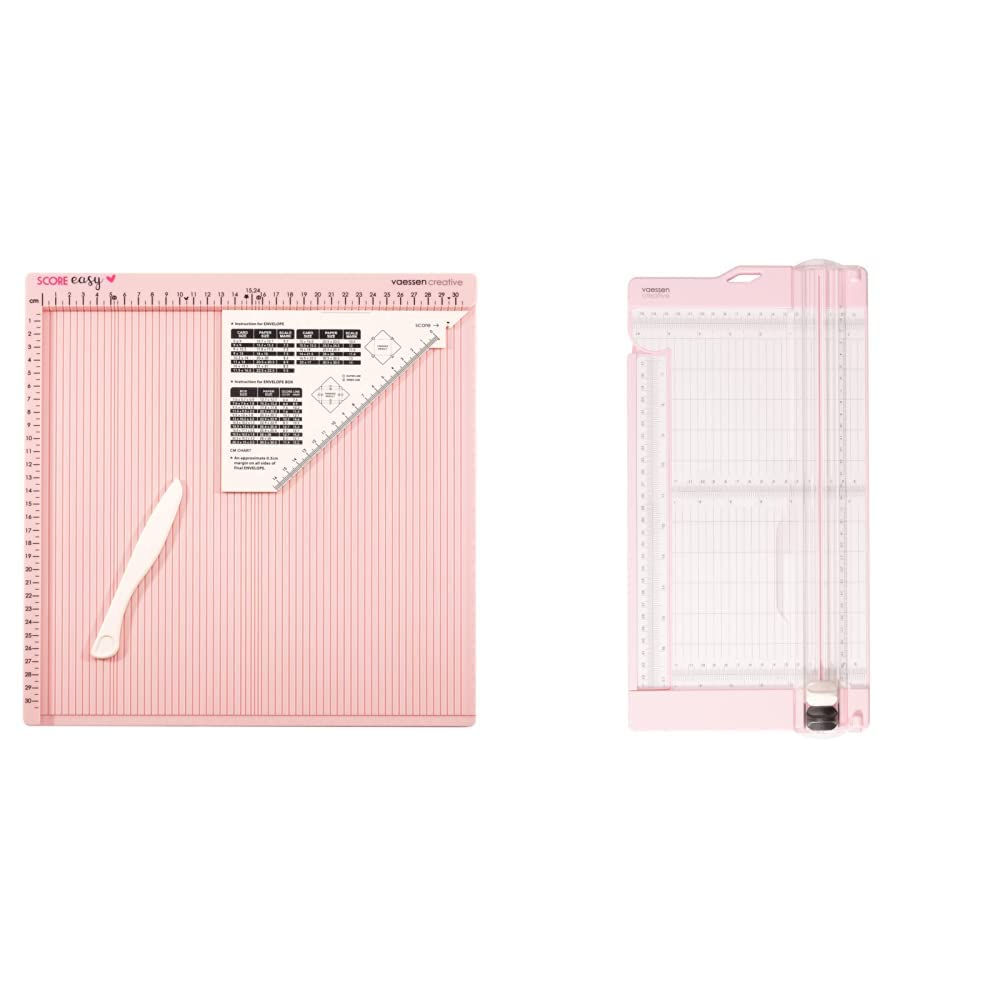 Vaessen Creative Score Easy Falzbrett cm/Metric Roze & Papierschneider inkl. Falzbein zum Schneiden