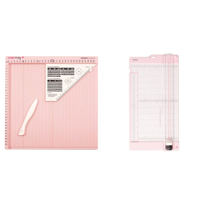 Vaessen Creative Score Easy Falzbrett cm/Metric Roze & Papierschneider inkl. Falzbein zum Schneiden