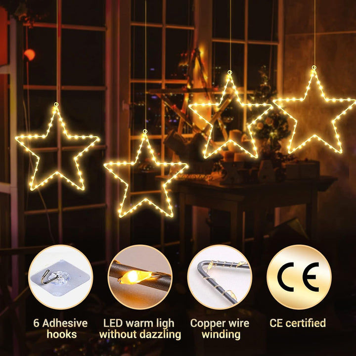 ELKTRY Weihnachtsdeko mit 3 metall Sterne, 135 LED Weihnachtsstern Beleuchtung Innen Batterie Warmwe