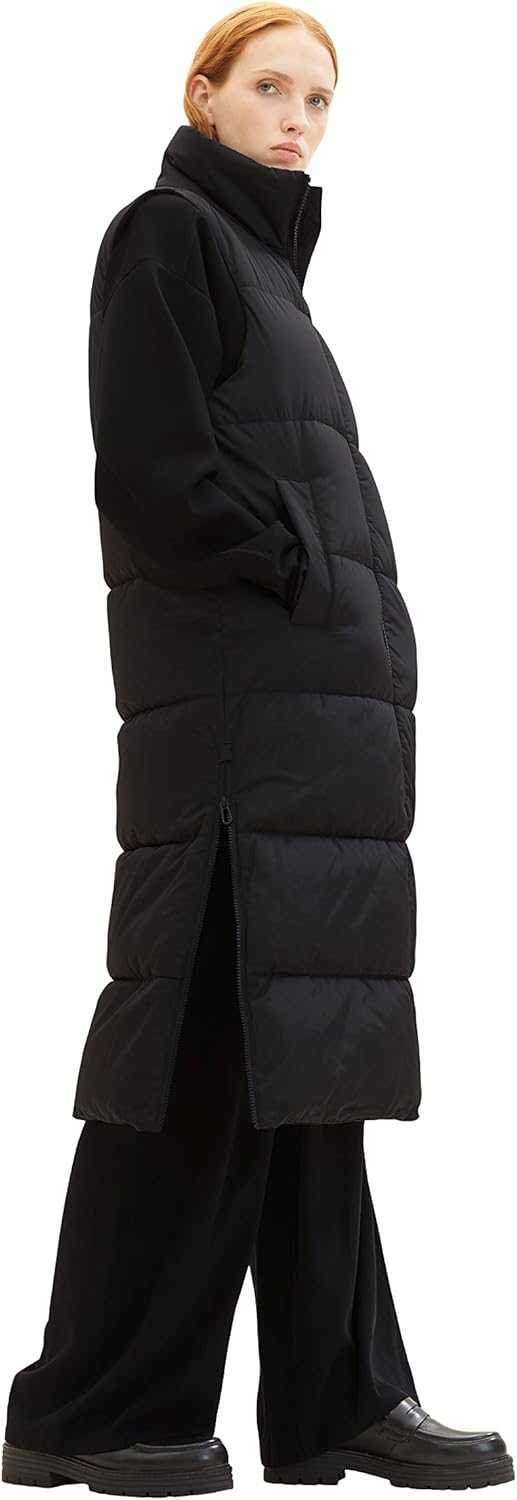 TOM TAILOR Denim Damen Denim Longstyle Puffer Weste XS 14482-deep Black, XS 14482-deep Black