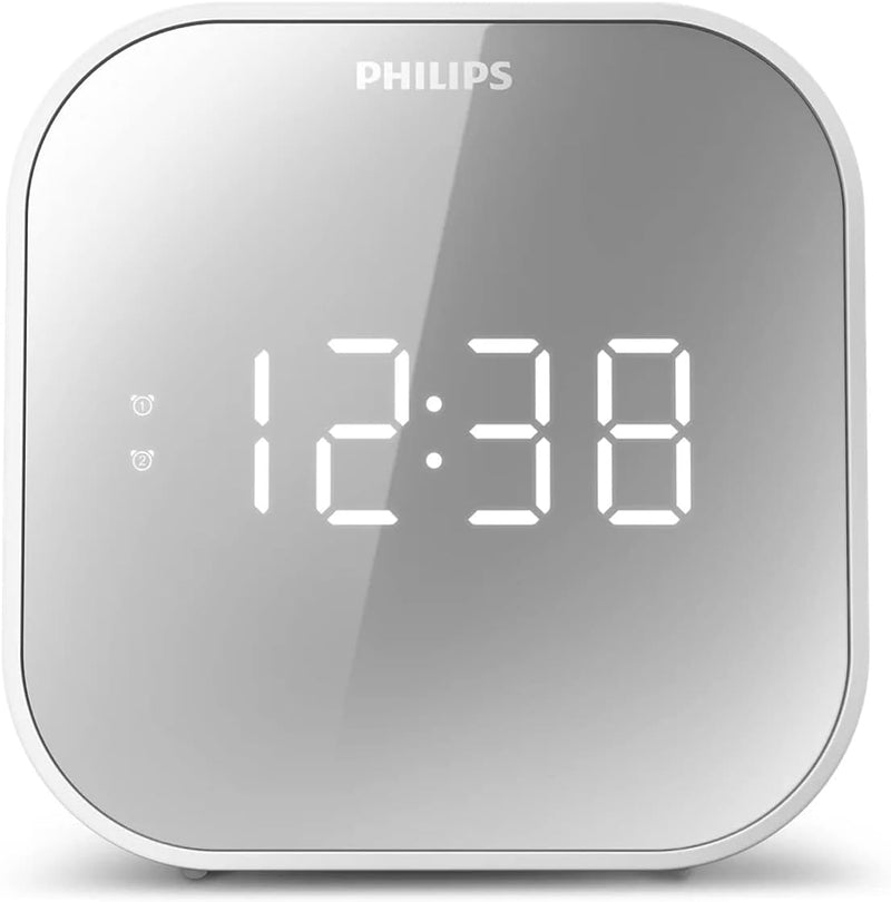 Philips Wecker mit Radio, Radio mit verspiegeltem Display, Digitalradio mit Doppelalarm, Sleep Timer