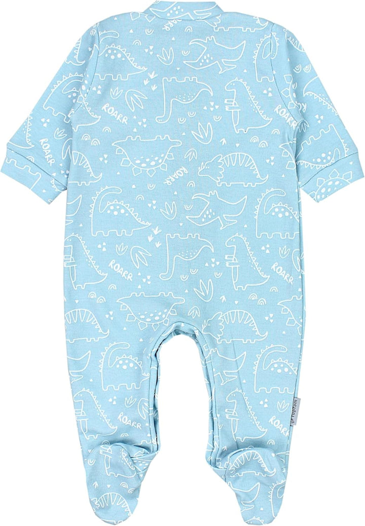 Baby Jungen Schlafstrampler Langarm Strampler Schlafanzug mit Fuss 3er Pack, 68 Dino Park Sterne Min
