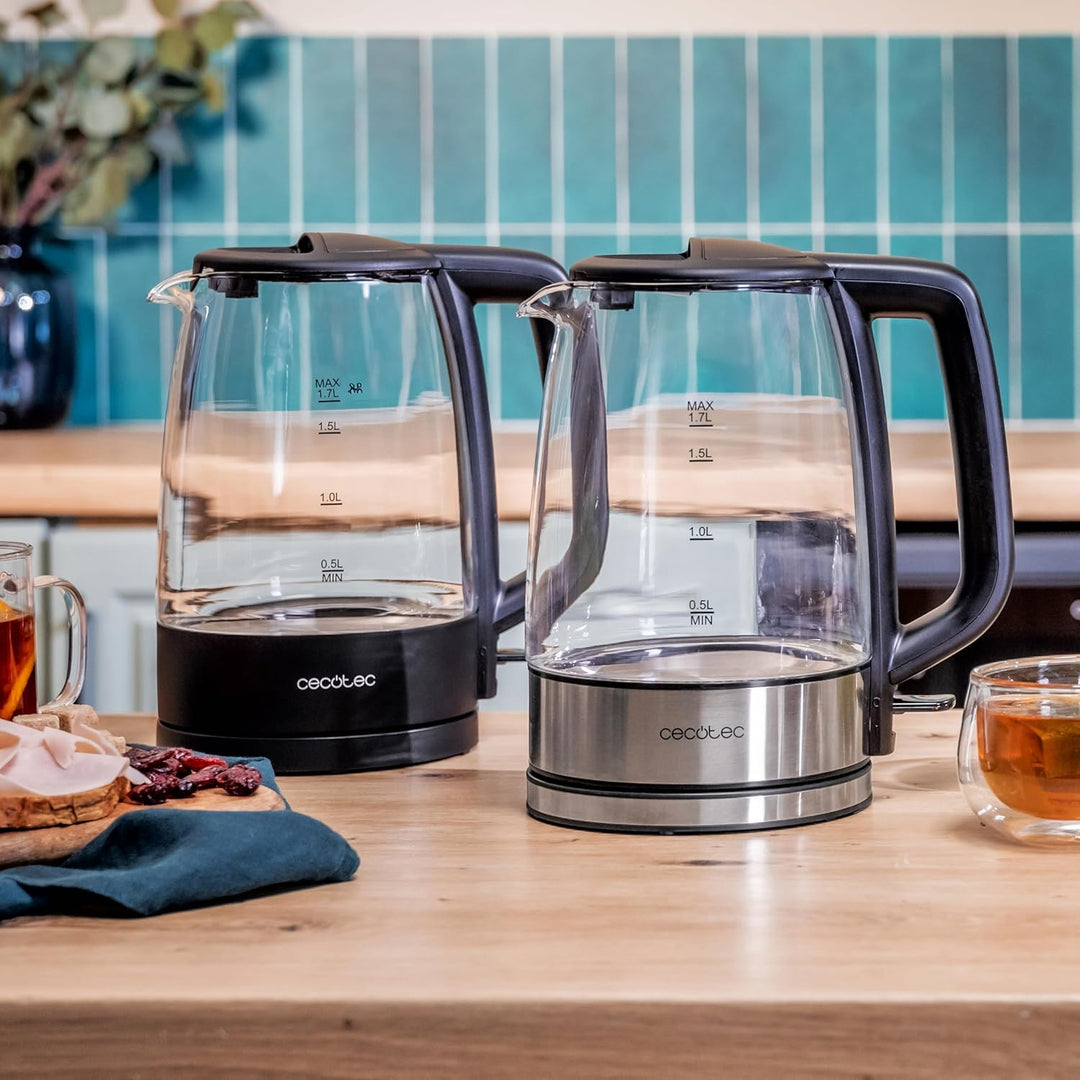 Cecotec Elektrischer Wasserkocher 1,7L ThermoSense 320 Clear, 2200W, Borosilikatglas, Leuchtanzeige,