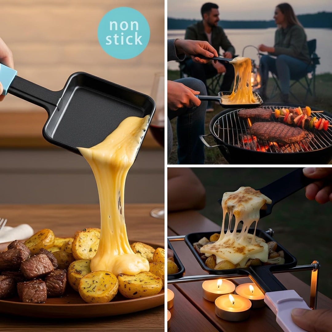 Raclette Käsepfannen Ersatz-Set, 8er-Pack quadratische Antihaft-Pfannen mit farbcodierten und extra
