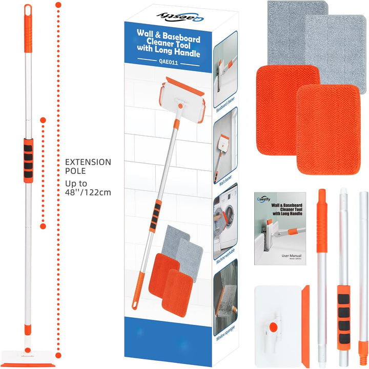Qaestfy Wand- und Fussleistenreiniger mit 122cm Aluminium langem Griff Fliesenreiniger Fliesenwische