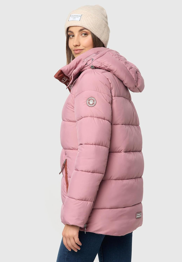 Navahoo Damen Kurze Winterjacke Steppjacke warm mit Abnehmbarer Kapuze aus recycelten Materialien Wa