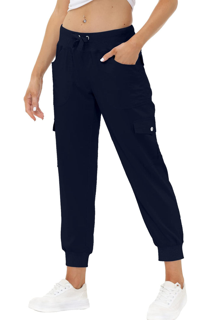 JINSHI Hosen Damen Cargohose Lange Capri Freizeithose Outdoor Jogginghose High Waist mit Kordelzug 3