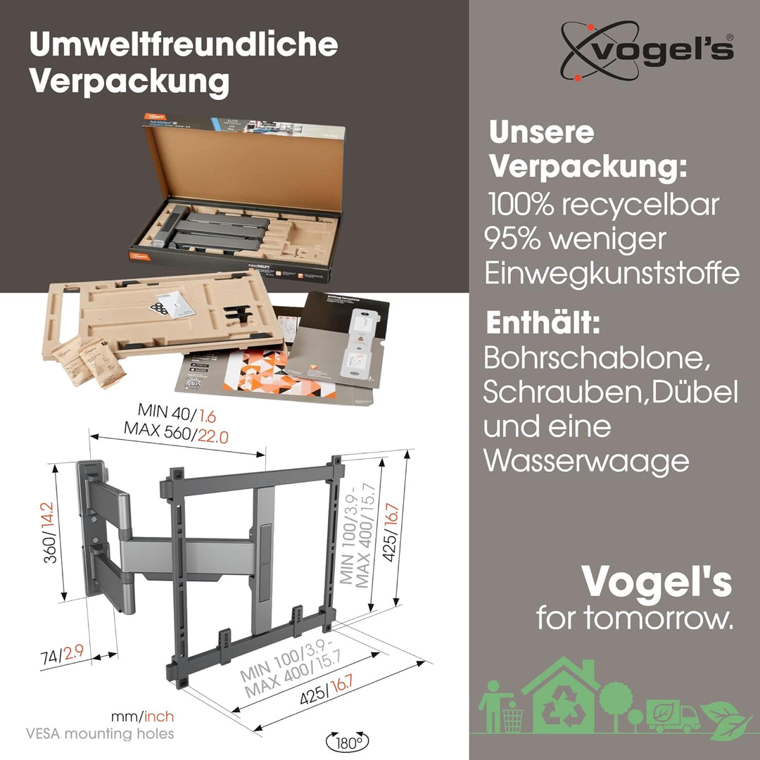 Vogel's Elite TVM 5445 Ultradünne Schwenkbare Premium TV-Wandhalterung für 32-65 Zoll Fernseher | Bi
