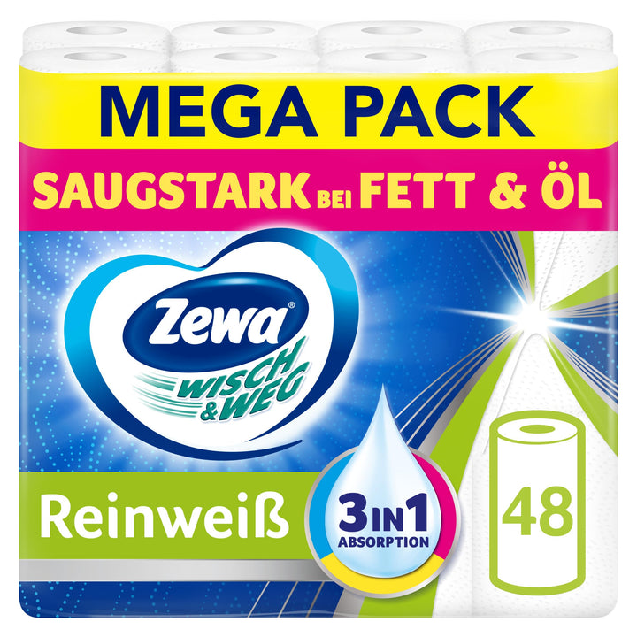 Zewa Wisch &amp; Weg Reinweiss 4x48 Blatt / 12 Packungen