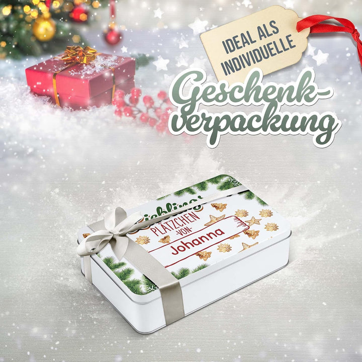 Print Royal PR Geschenkdose mit Name personalisiert - Lieblingsplätzchen - Blechdose bedrucken, Aufb