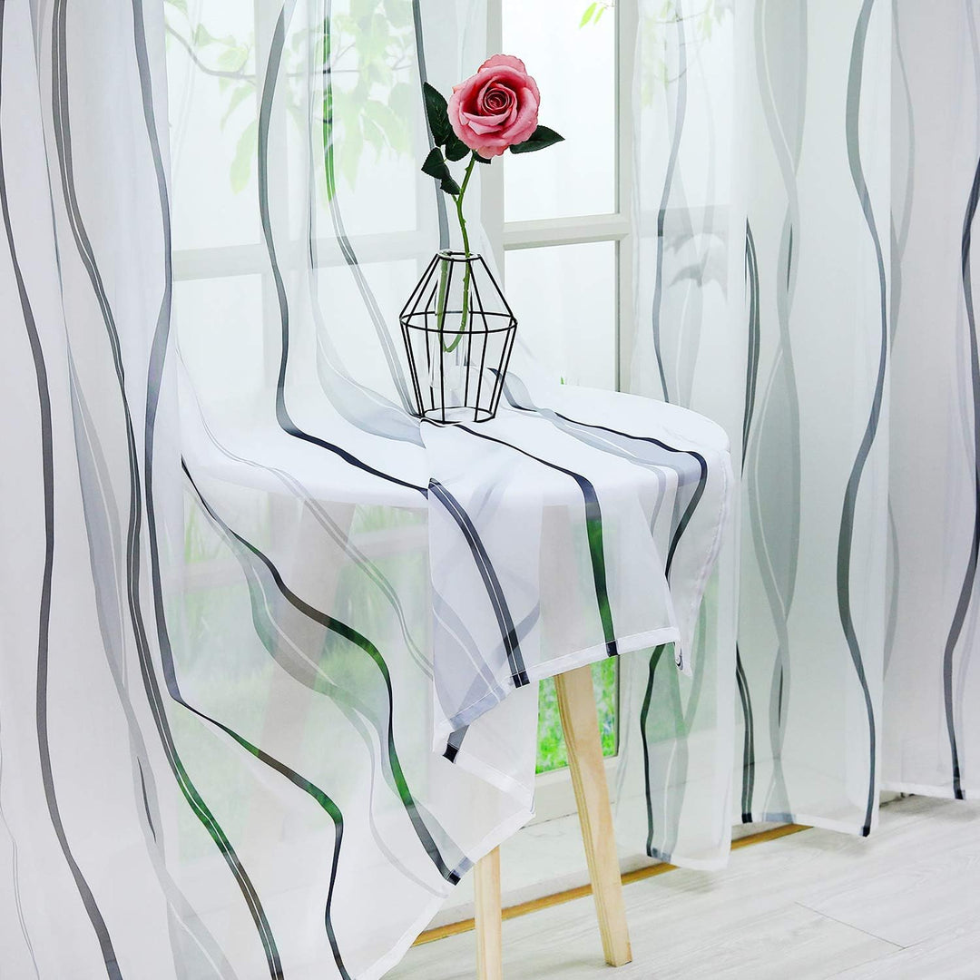 1er-Pack Voile Gardine Transparenter Vorhang mit Kräuselband Wellen Druck H/B 175/140 cm Weiss Silbe
