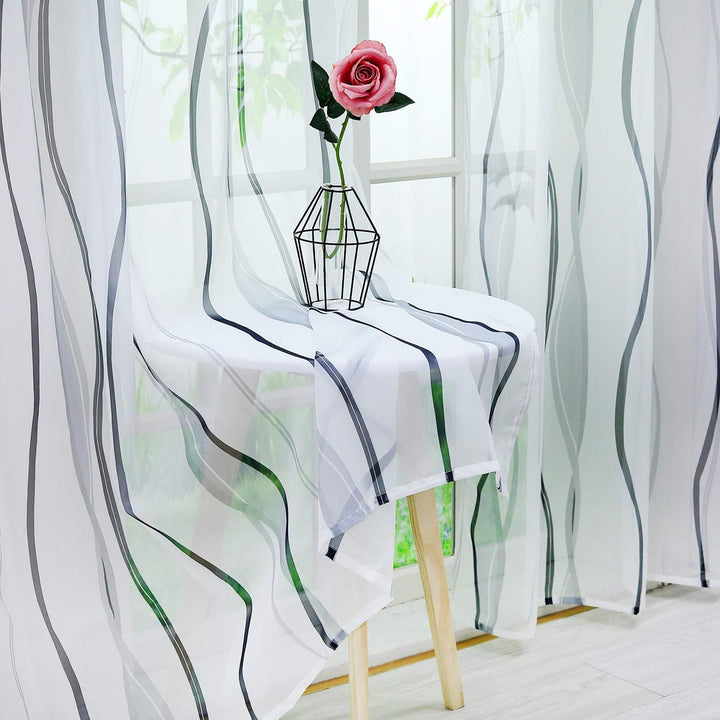 1er-Pack Voile Gardine Transparenter Vorhang mit Kräuselband Wellen Druck H/B 145/140 cm Weiss Silbe