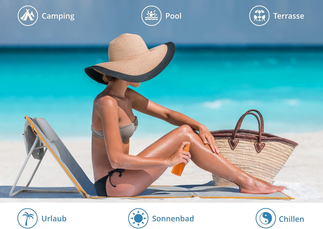 Stagecaptain Beachmatte “Layla” 2X Set - Gepolsterte Strandmatten mit Kopfkissen - Verstellbare Rück