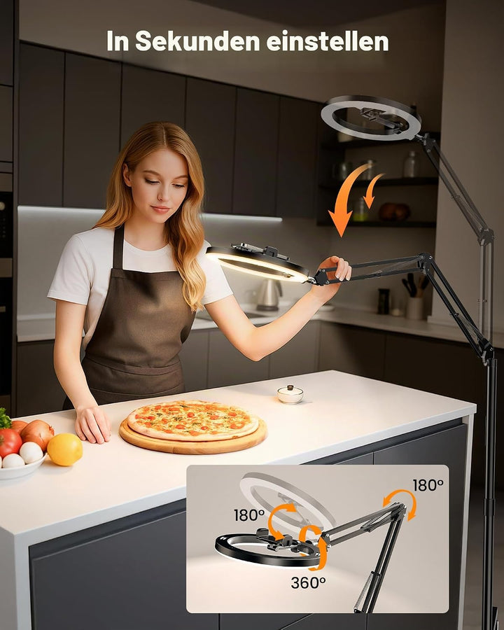 Overhead Stativ Handy mit Ringlicht für Küche – Stabile Ring Light mit 4 Rollen Bremse – Ringlicht m