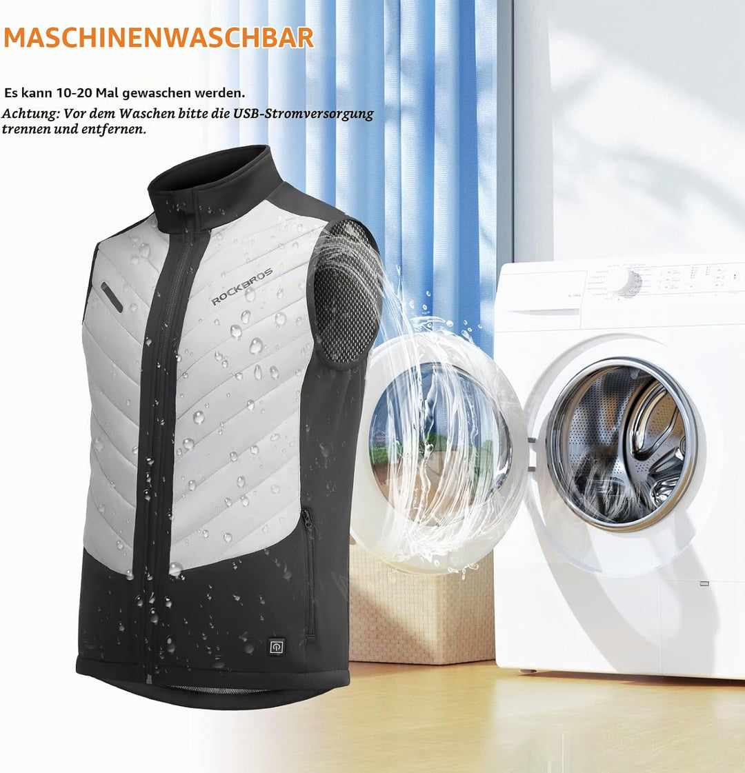 ROCKBROS Beheizte Weste USB Elektrische Heizweste mit 3 Temperaturstufen Waschbare Beheizbare Winter